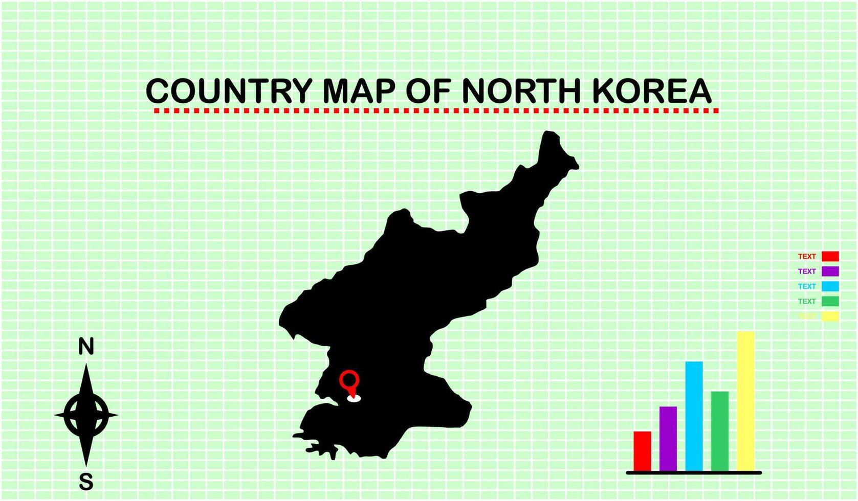 mapa vectorial de corea del norte con fondo de cuadrícula. acompañado de diagramas gráficos vector