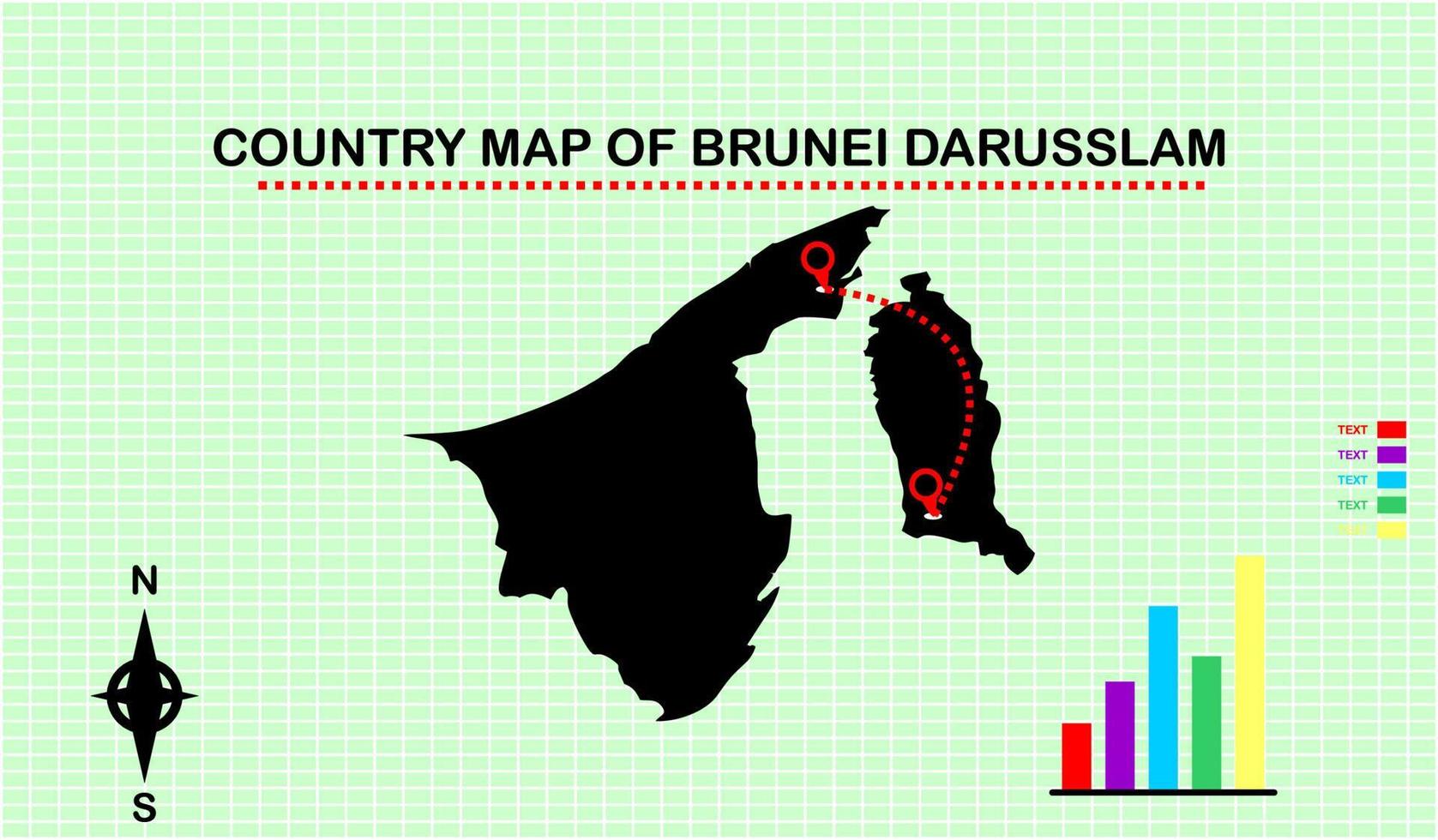 mapa vectorial de brunei darussalam con fondo de cuadrícula. acompañado de diagramas gráficos vector