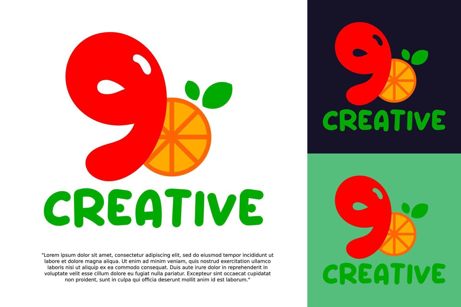 Initial number 9 with orange fruits logo vector concept element, number 9 logo with organic orange