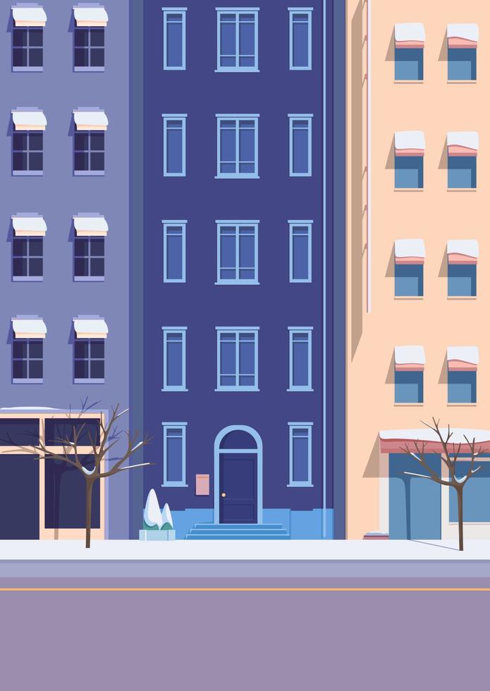 Cityscape in winter season. Beautiful city street in vertical format. vector