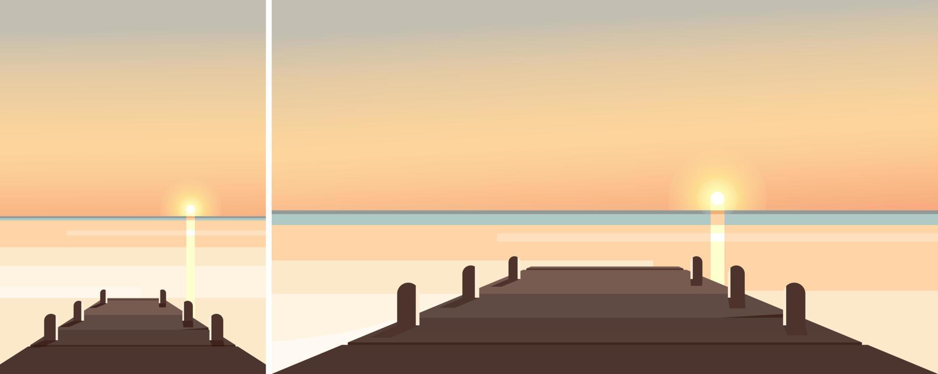 muelle de mar al atardecer. paisajes naturales en diferentes formatos. vector