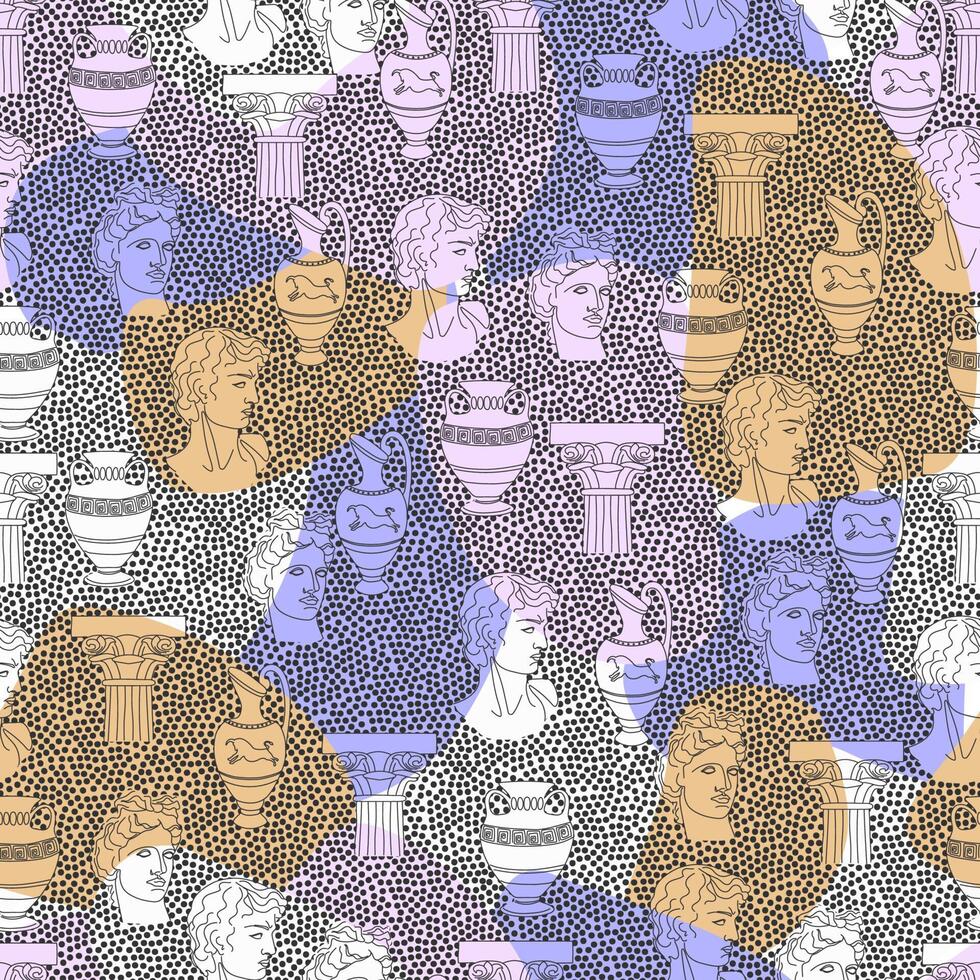 Ancient Greek style. Hand drawn fashion  illustration. Square vector seamless pattern. Background, wallpaper, poster template.