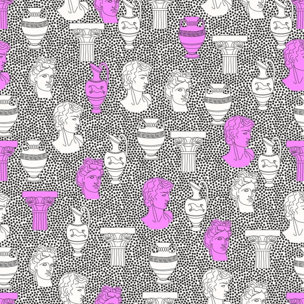 Mythical, ancient Greek style. Hand drawn fashion  illustration. Square vector seamless pattern. Background, wallpaper, poster template.