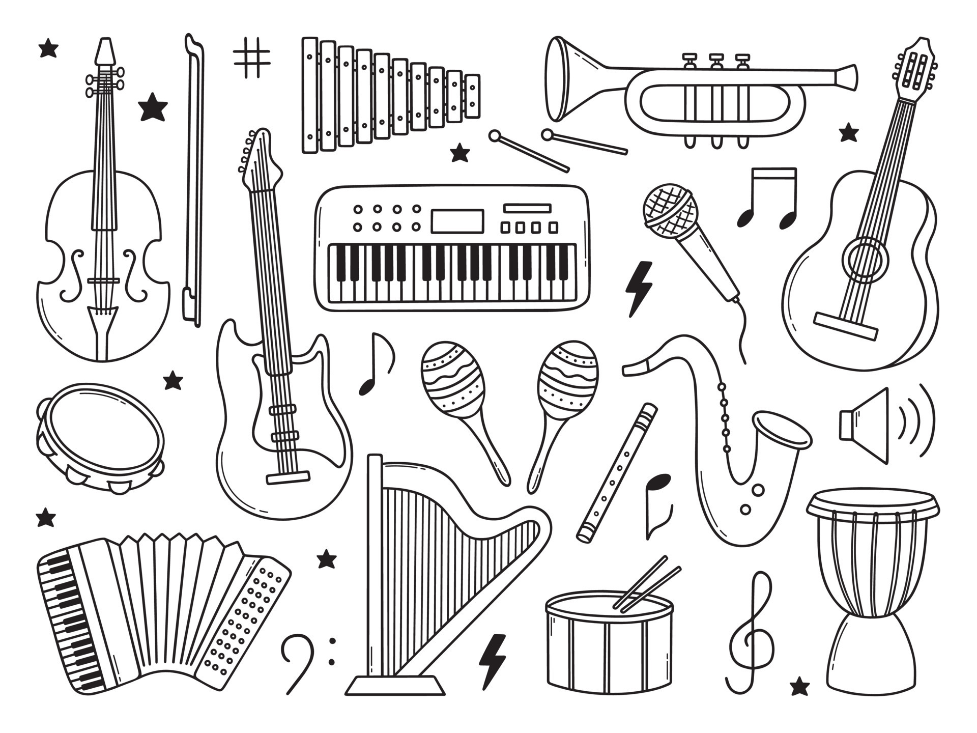 Free Vectors | musical instrument line drawing