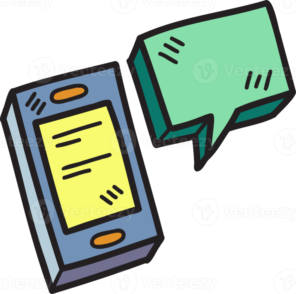 ilustração de smartphone e caixa de fala desenhada à mão png