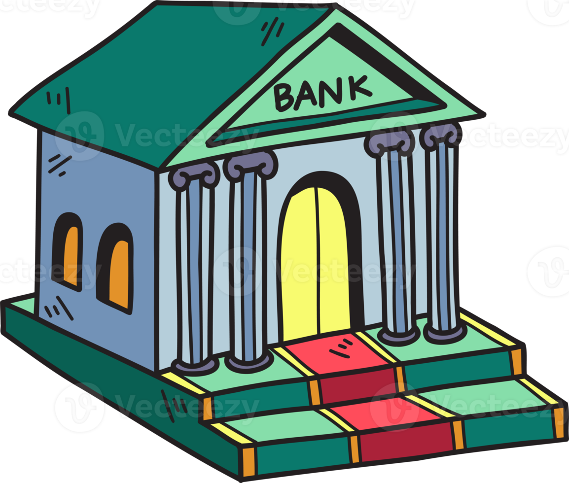 dibujado a mano ilustración de edificio de banco png