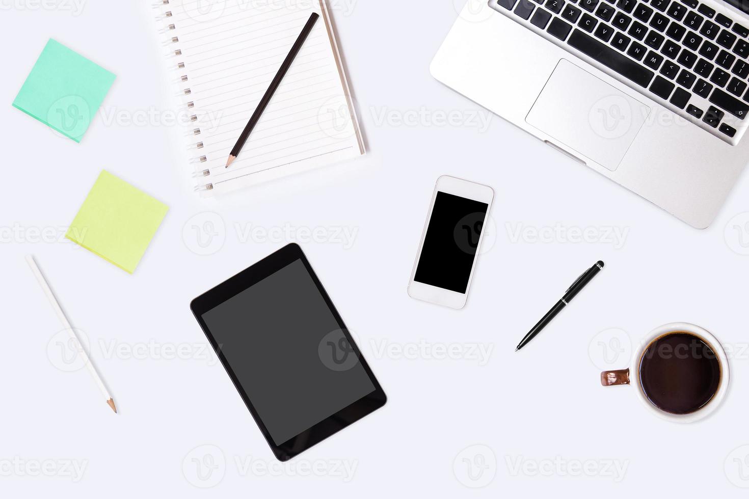 Top view of  white office desk table. photo