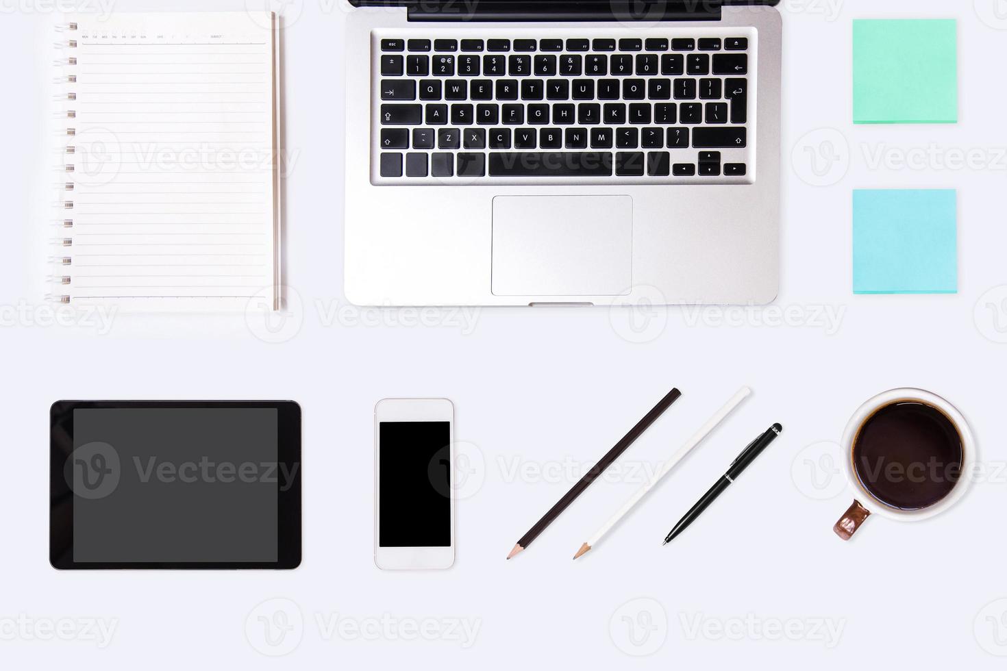 Top view of  white office desk table. photo