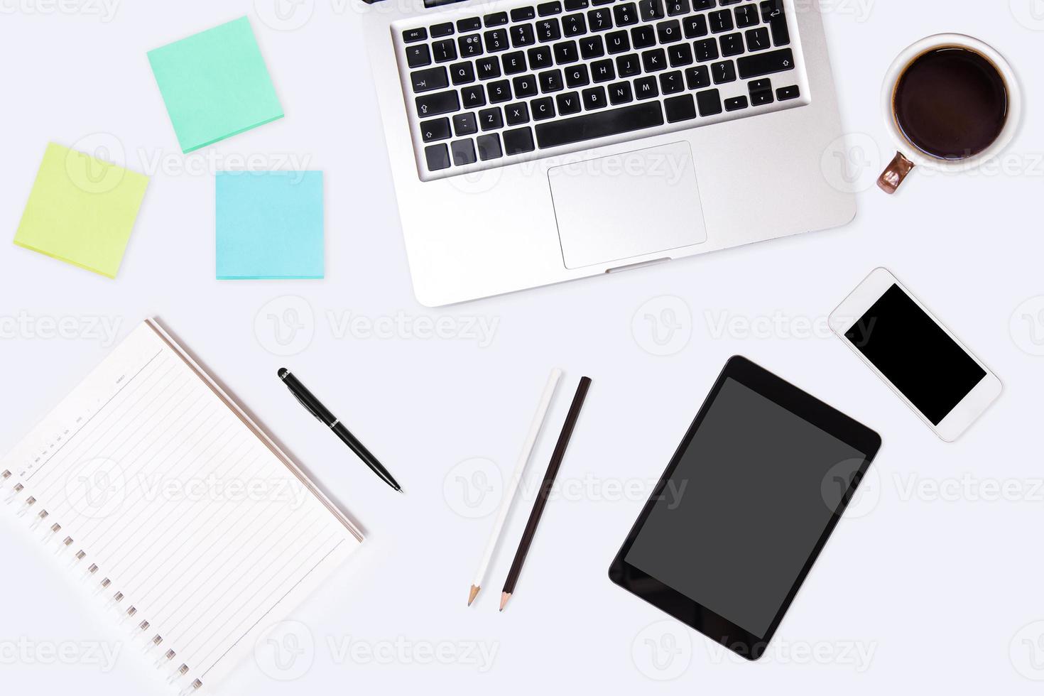 Top view of  white office desk table. photo