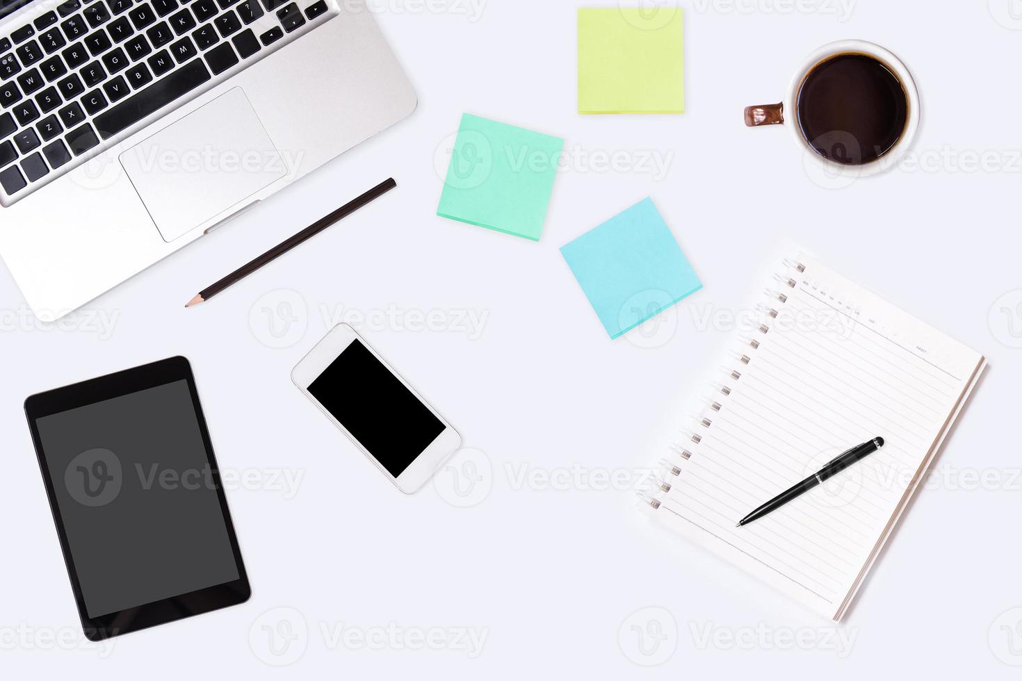 Top view of  white office desk table. photo