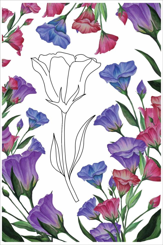 flor de lisianthus, libro de colorear de eustoma con flores para niños y adultos, flor en estilo garabato.ai vector