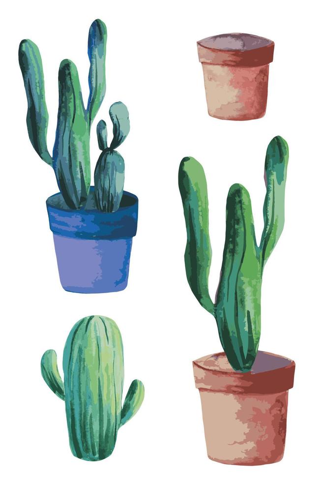 set of cactus in a pot vector illustration houseplant.ai