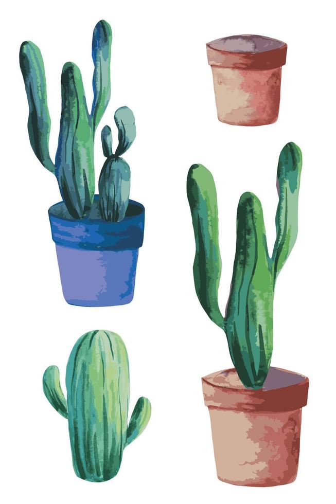 conjunto de cactus en una ilustración de vector de maceta houseplant.ai