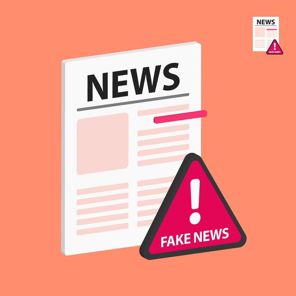 newspaper illustration with fake news warning sign vector