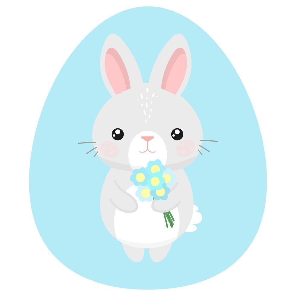 lindo conejito de pascua de dibujos animados con flores. ilustración vectorial vector