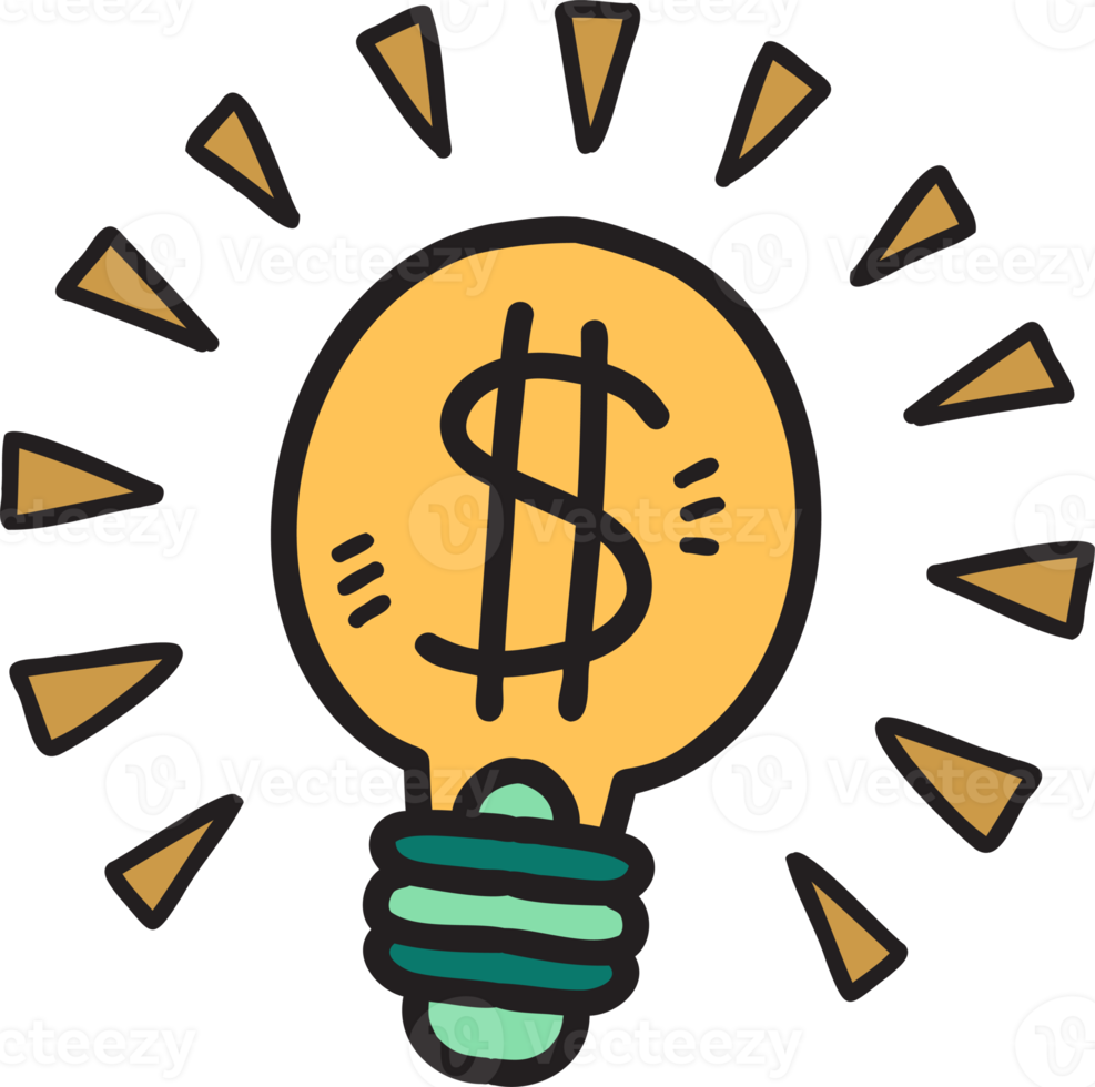 Hand Drawn light bulb and money illustration png