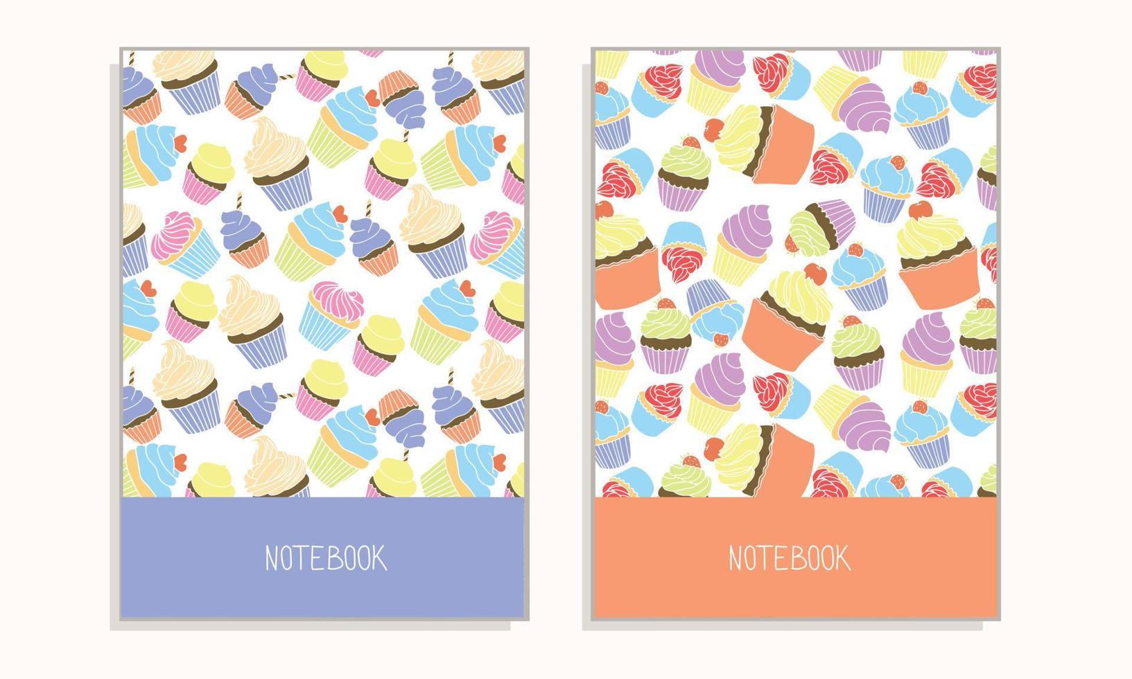 Cover for notebook or any documents with cupcakes. Deserts, sweet vector illustration