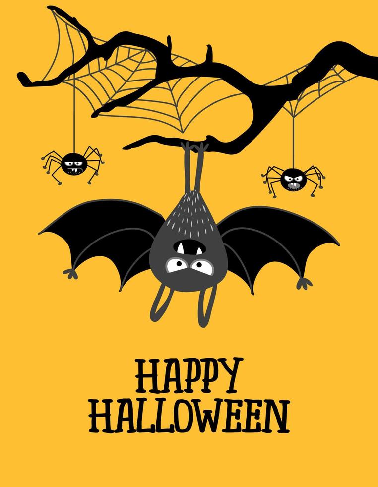 Happy Halloween - cute hanging bat, Halloween overlays, lettering labels  design. Retro badge. Hand drawn isolated emblem with quote. Halloween party  sign, posters, greeting card, banner. 11732221 Vector Art at Vecteezy