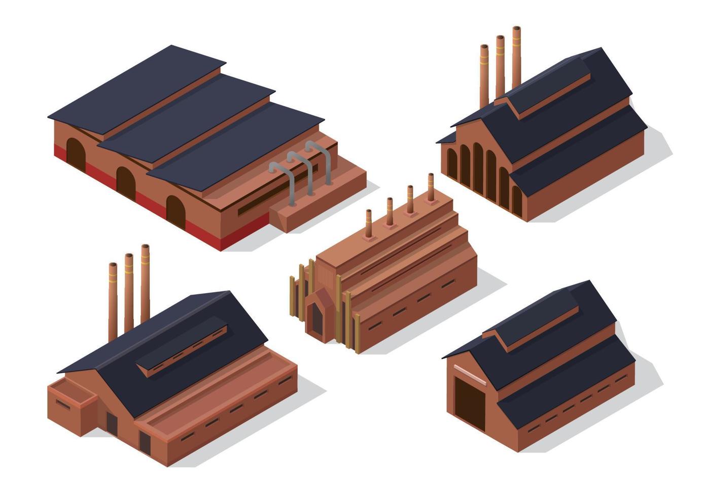set of isometric factory or industrial building vector