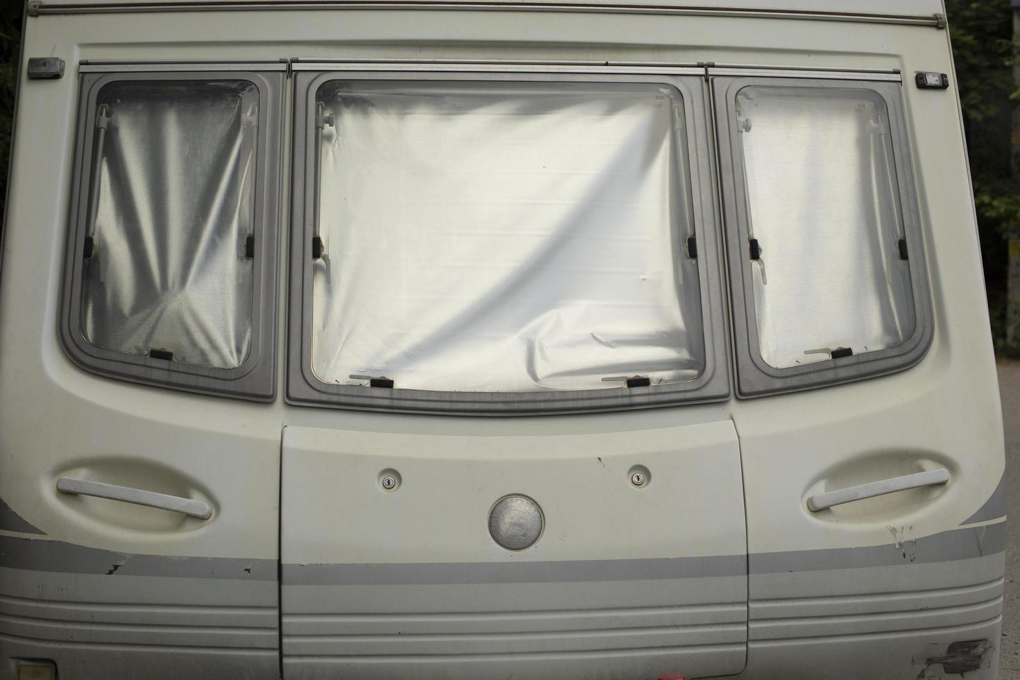 Window in motor home. Trailer parts. Transport for families and travel. photo