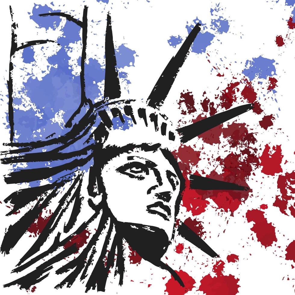 Statue of Liberty, Acrylic Drawing, America, Splatter Paint vector