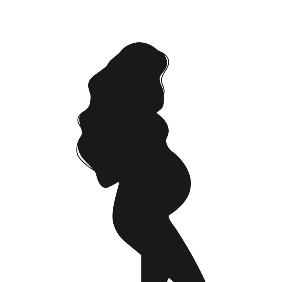 Black silhouette of a pregnant girl on a white background with long hair. Vector illustration