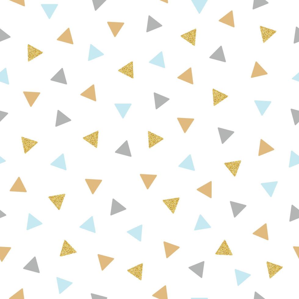 Colourful seamless pattern with repeating triangles in blue and grey. Pattern in subtle tones with sequins. Wallpaper for a boy's room. Vector illustration.