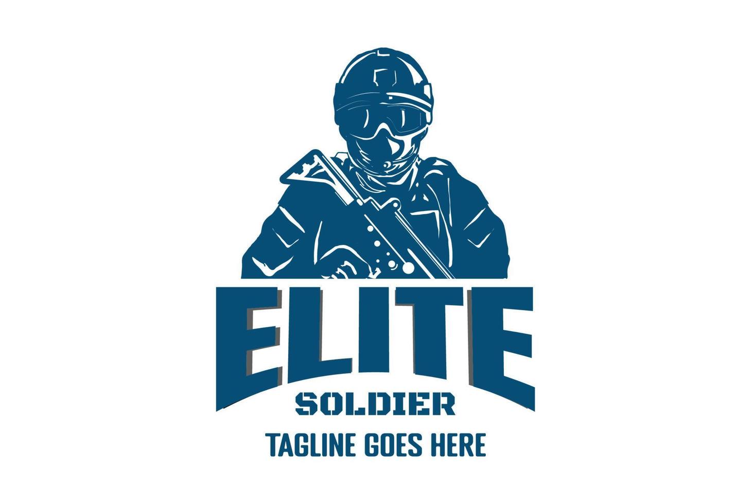 Vintage Elite Army Force Navy Soldier with Sub Machine Gun for Military Logo Design Vector