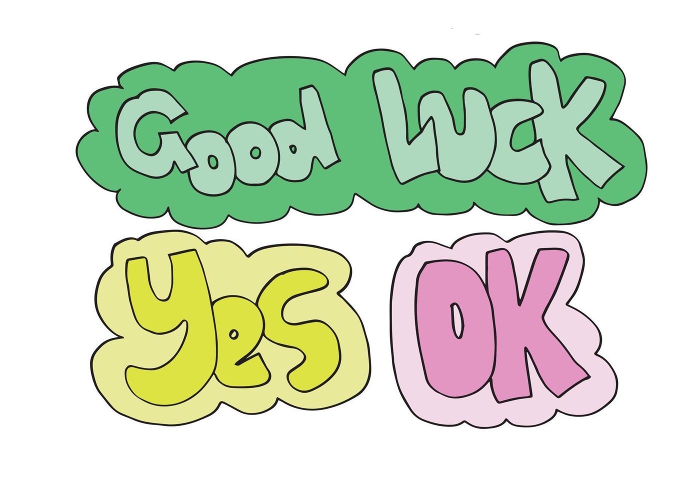 Hand drawn arrows, borders set with handwritten tex  good luck, yes,ok. Vector icon.
