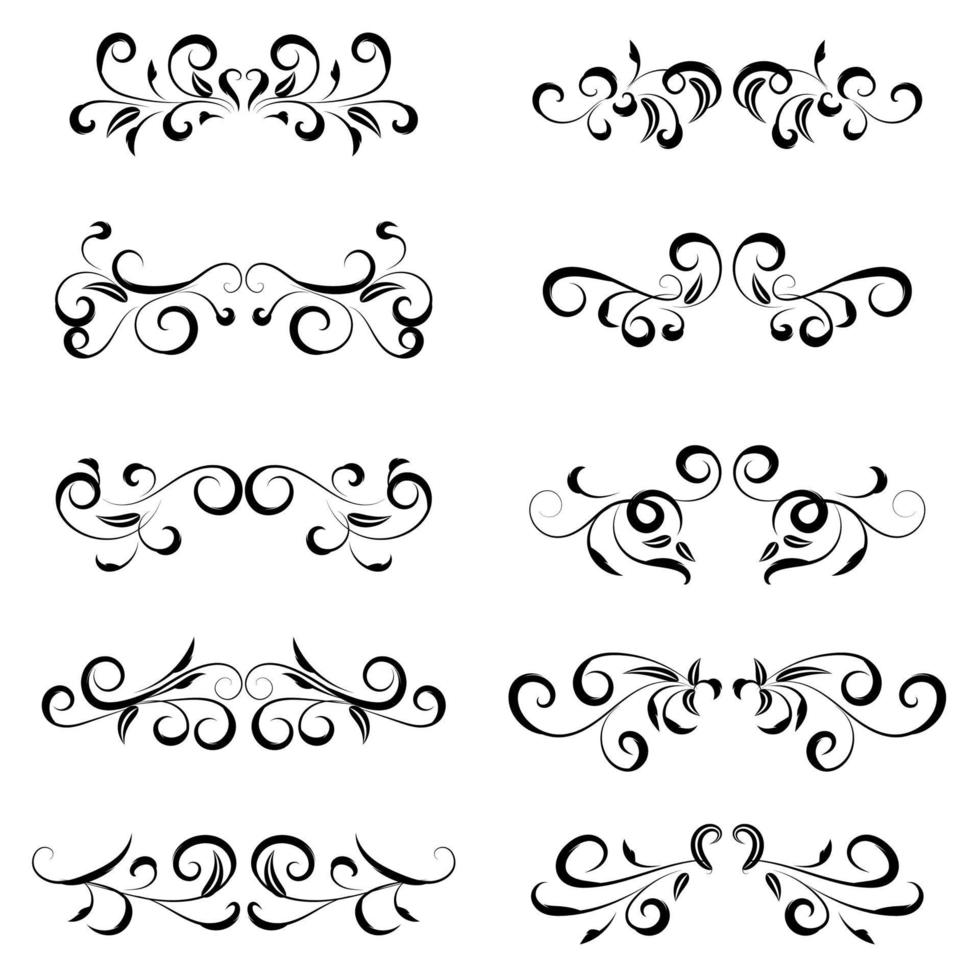 Calligraphic swirl border elements vector set