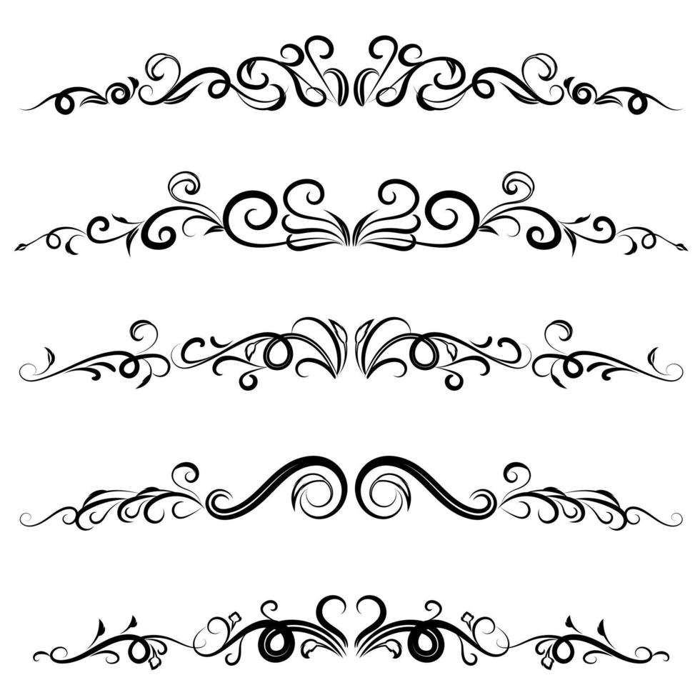 Calligraphic swirl border elements vector set