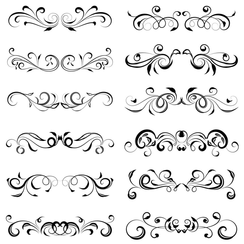 Calligraphic swirl border elements vector set