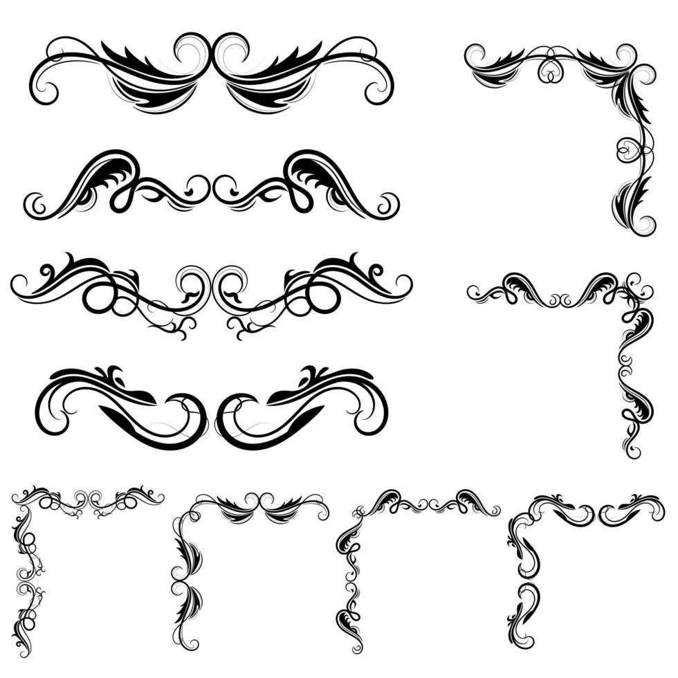 conjunto de ilustración vectorial de borde caligráfico y divisores decorativos vector