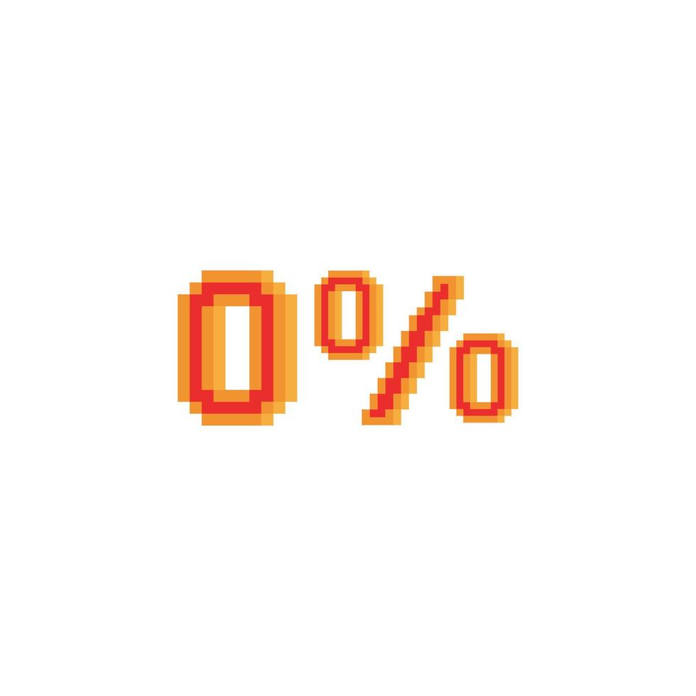 Zero 0 percent with pixel art on white background. vector