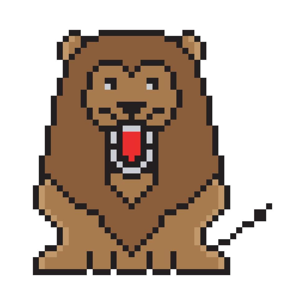 lion Pixel Art isolated on white Background. Vector illustration.