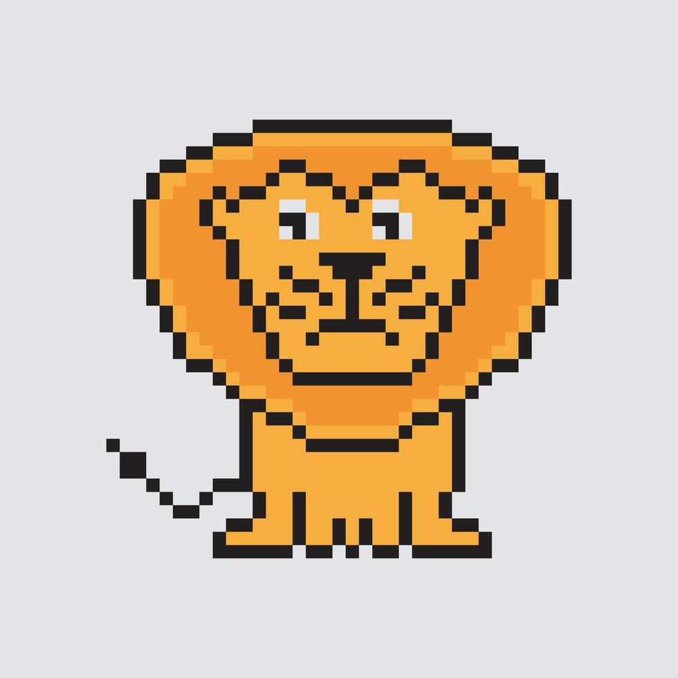 lion Pixel Art isolated on white Background. Vector illustration.