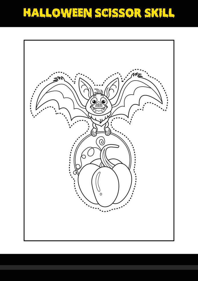 Halloween scissor skill for kids. Halloween scissor skill coloring page for kids. vector