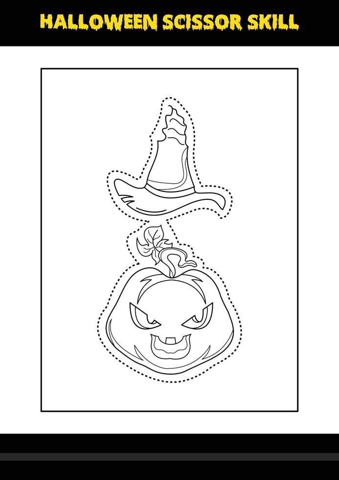 Halloween scissor skill for kids. Halloween scissor skill coloring page for kids. vector