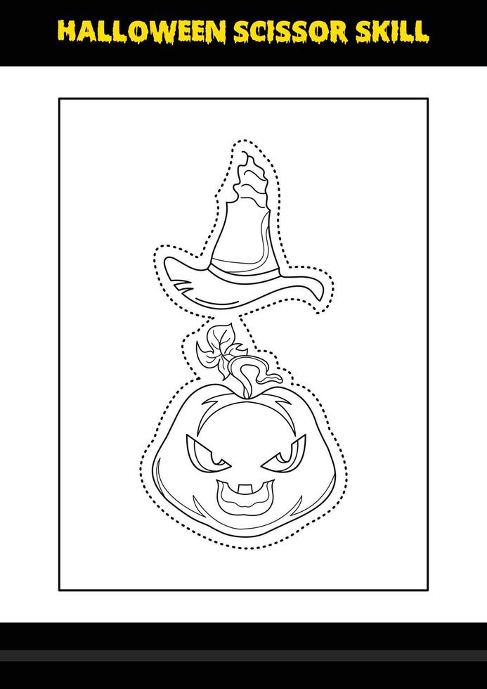 Halloween scissor skill for kids. Halloween scissor skill coloring page for kids. vector