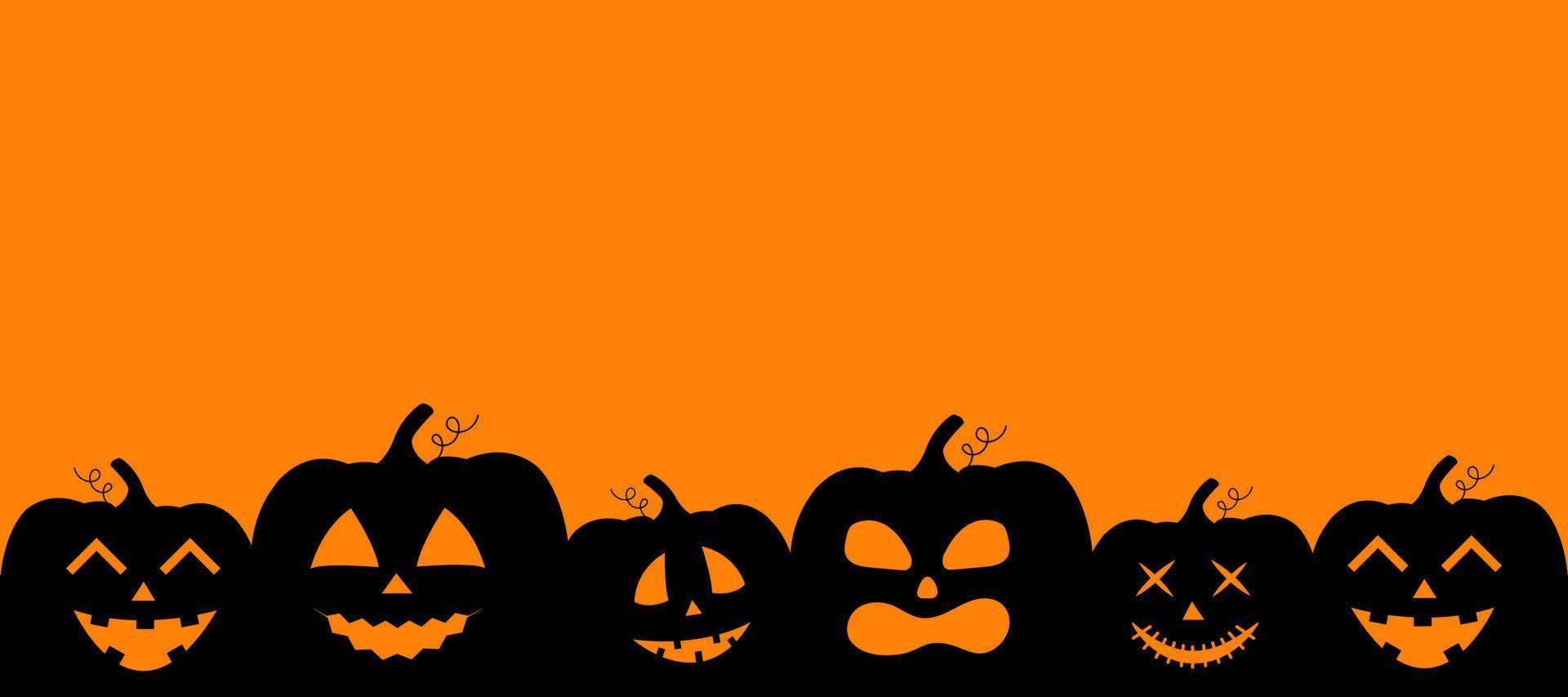 silueta de calabazas negras. fondo de banner de halloween con jack o linterna. ilustración vectorial vector