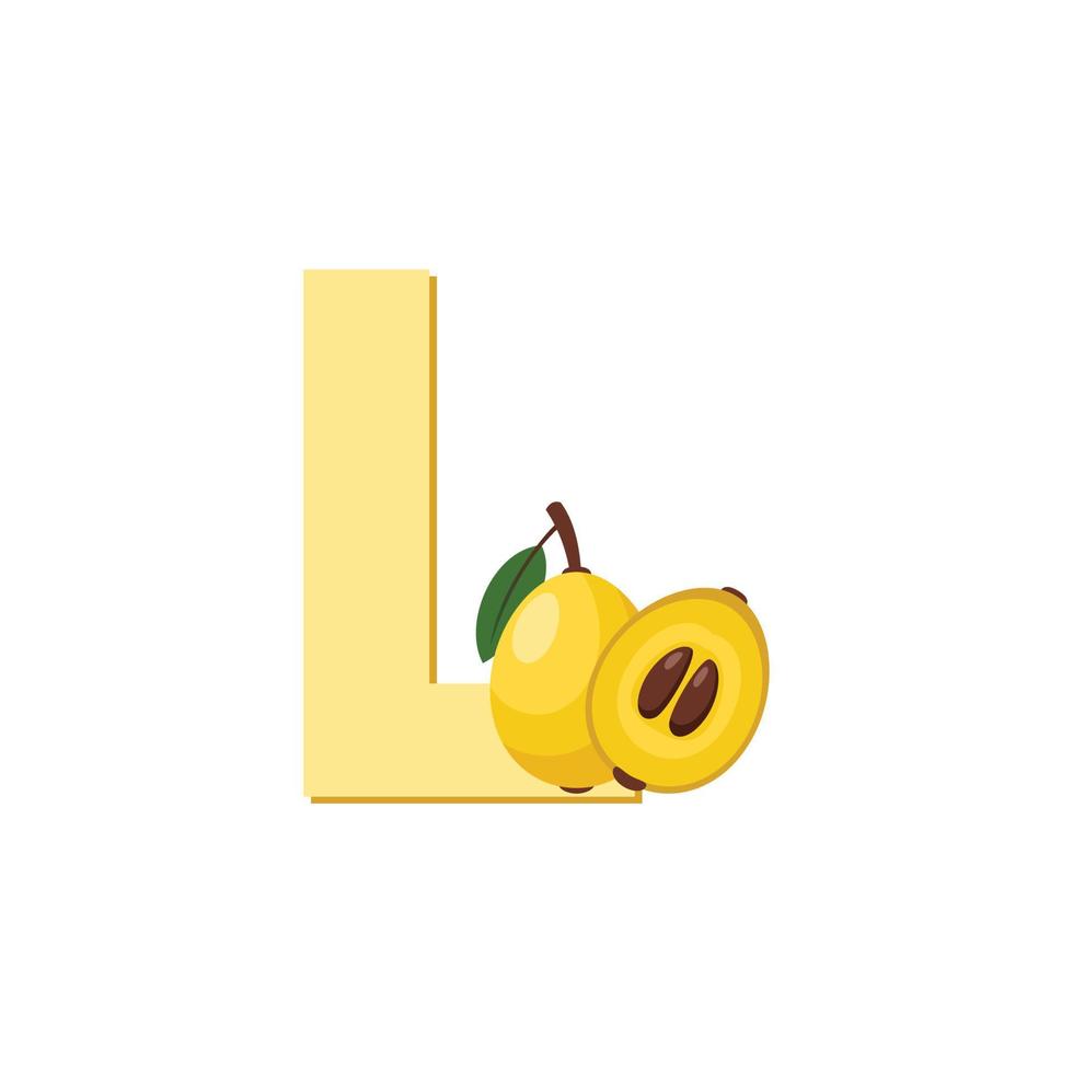 Letter L Alphabet Fruits Loquat, Clip Art Vector, Illustration Isolated on a white background vector