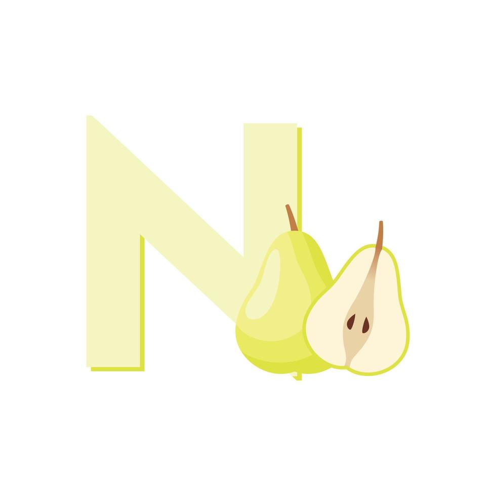 Letter N Alphabet Fruits Nashi Pear, Clip Art Vector, Illustration Isolated on a white background vector