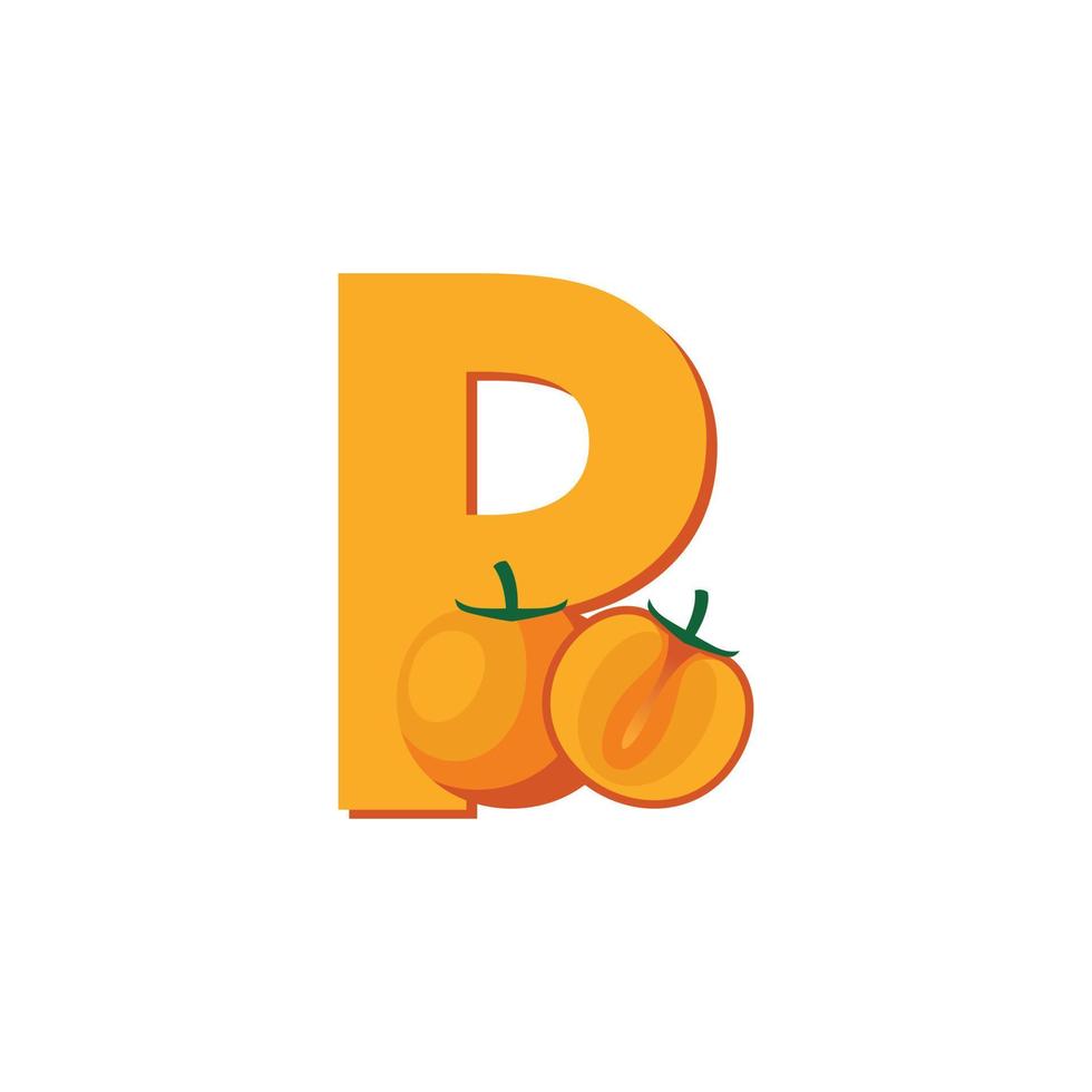 Letter P Alphabet Fruits Persimmon, Clip Art Vector, Illustration Isolated on a white background vector