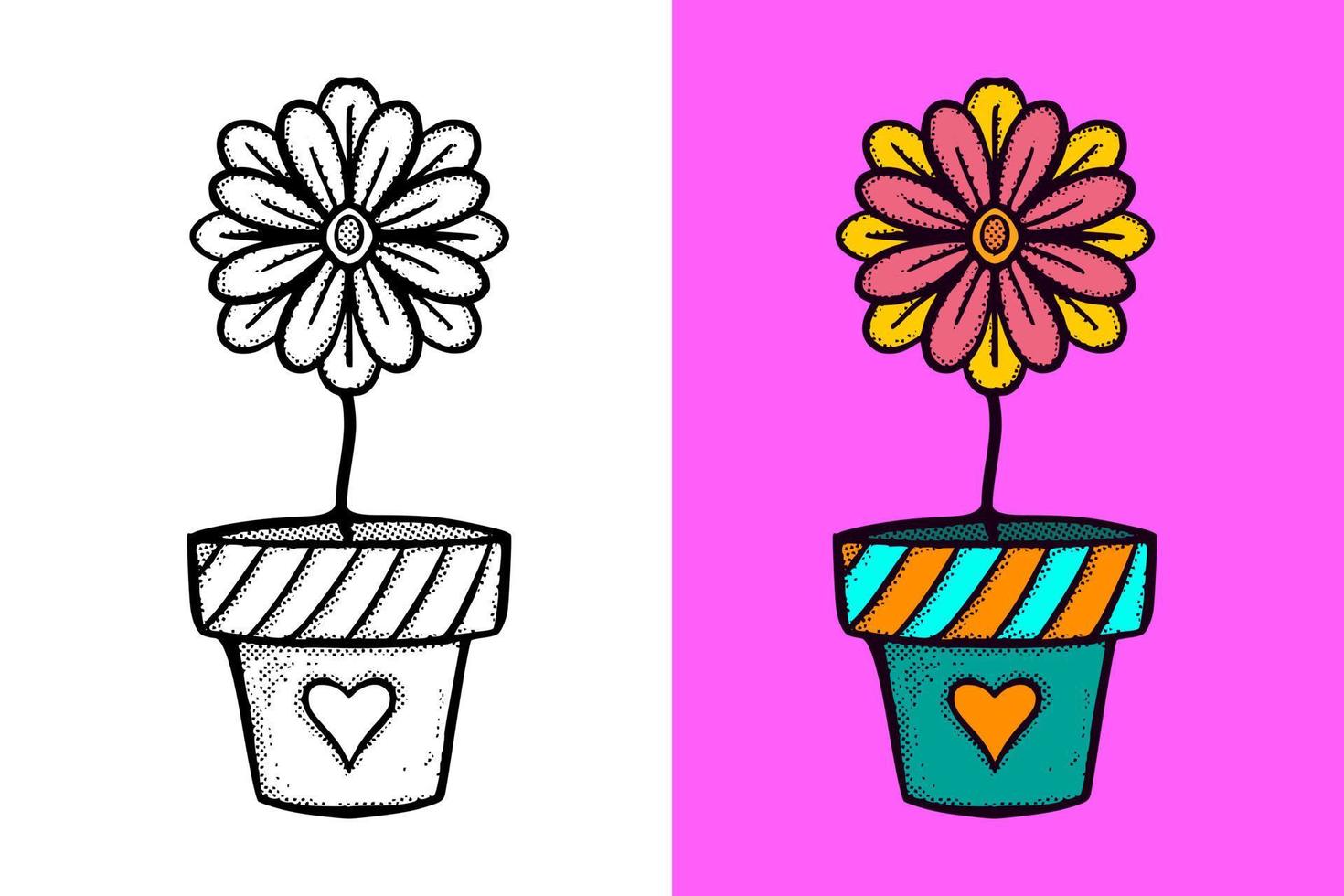 Flower pot Illustration hand drawn cartoon vintage style vector