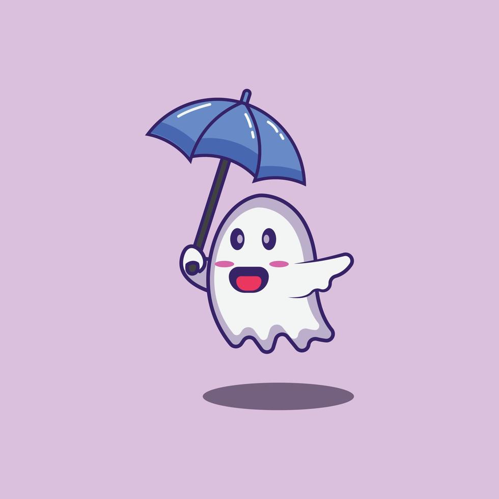 floating white ghost character using vector logo icon umbrella