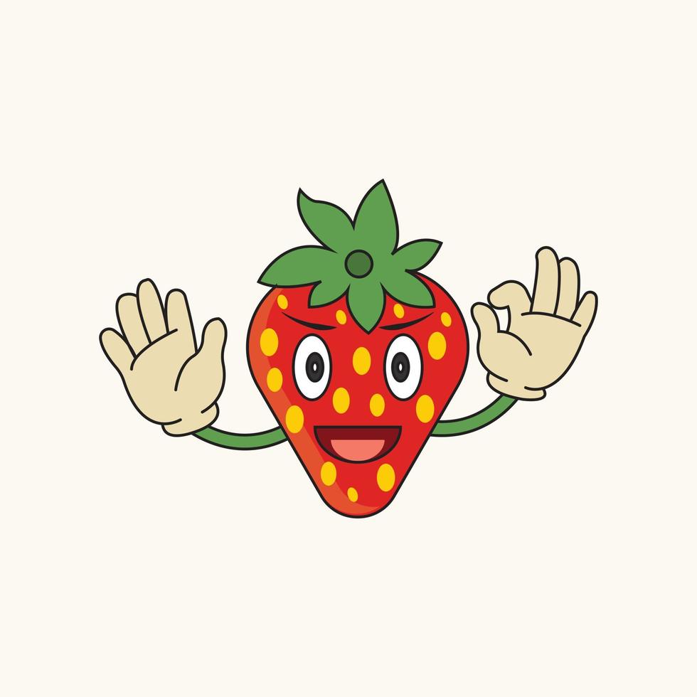 lindo personaje de fruta de fresa lindo vector logo icono