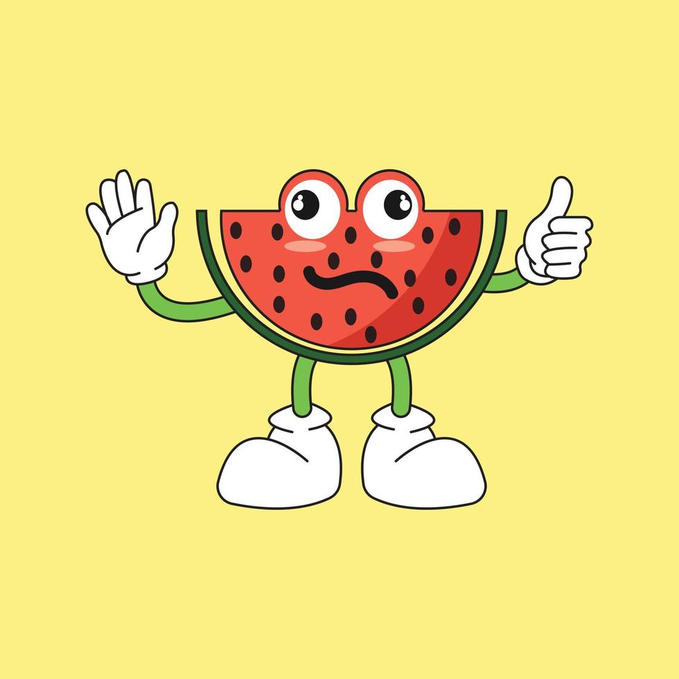 cute red watermelon fruit character vector logo icon