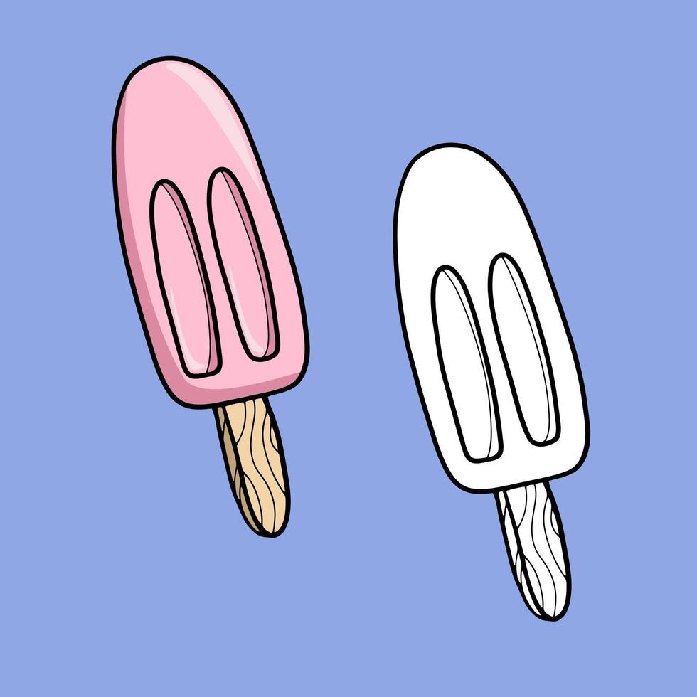 Set of images, Cold pink ice cream on a stick, vector illustration in cartoon style on a colored background