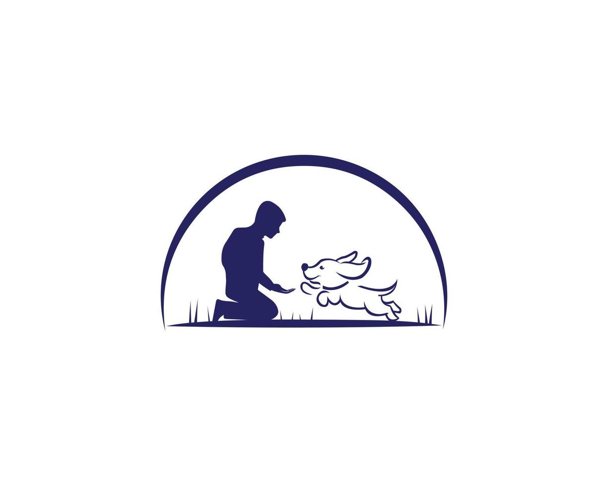 plantilla de diseño de logotipo del centro de entrenamiento de perros con ilustración de concepto de vector de silueta de perro sentado.