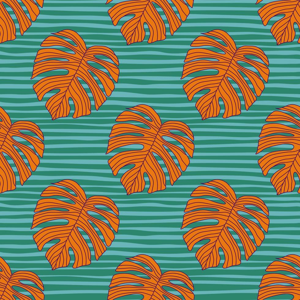 Contoured outline monstera silhouettes seamless pattern. Palm leaves endless background. Botanical wallpaper. vector